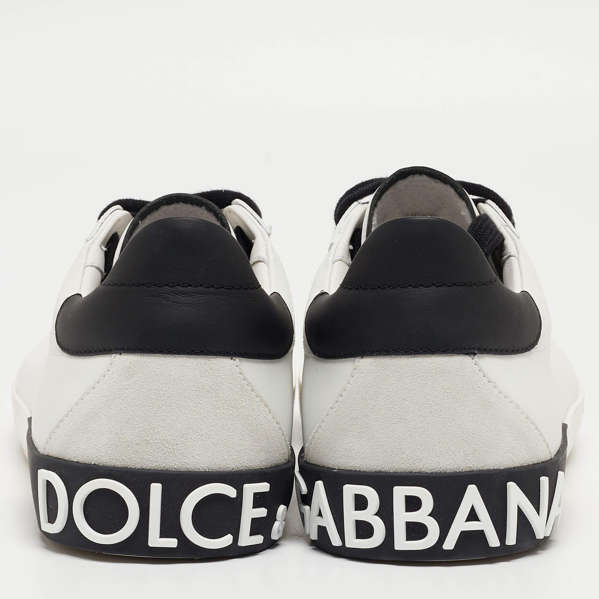 Dolce & Gabbana White/Black Leather Low Top Sneakers Size 45 3