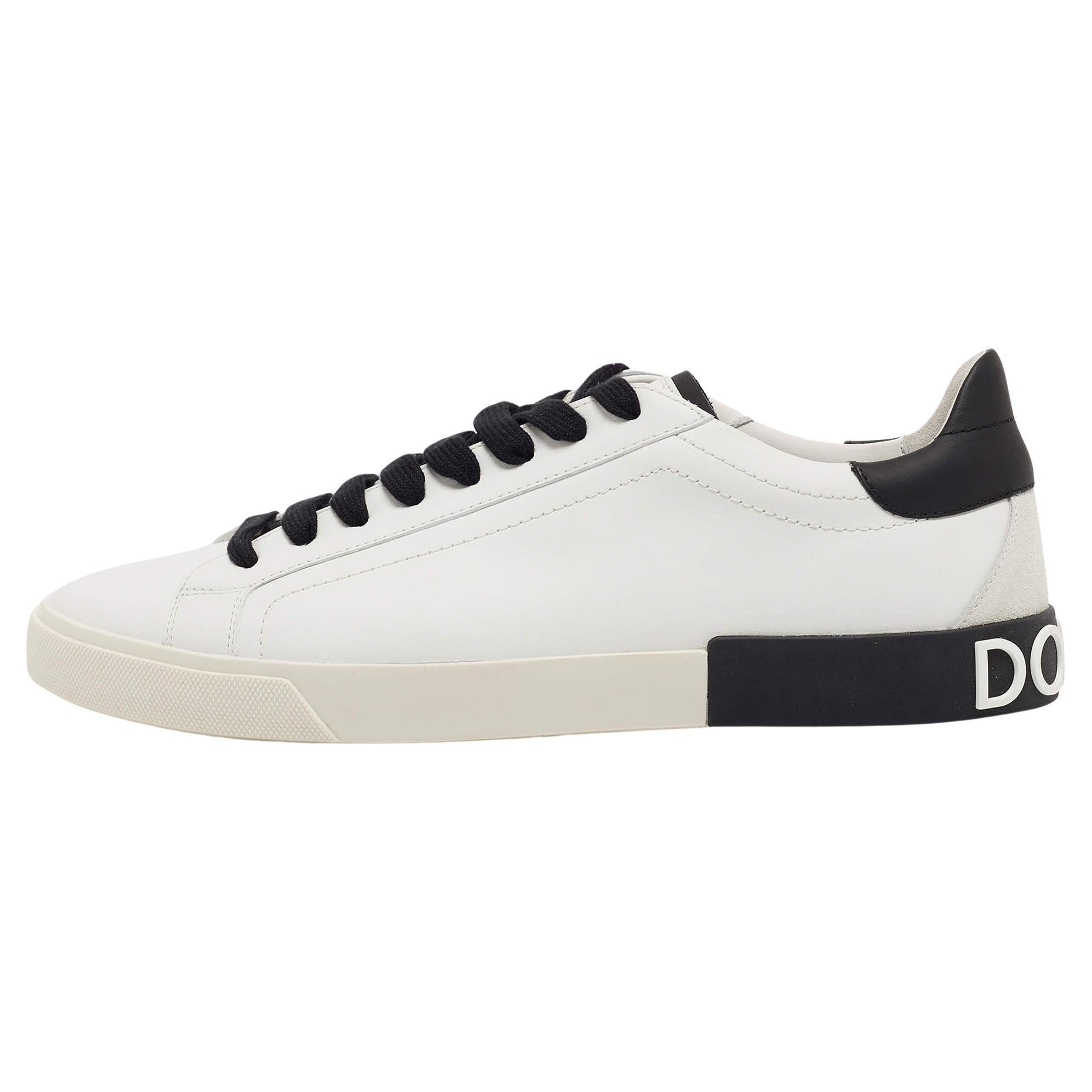 Dolce & Gabbana White/Black Leather Low Top Sneakers Size 45