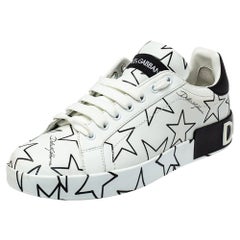 Dolce 
Gabbana White/Black Leather Portofino Low Top Sneakers Size 38.5