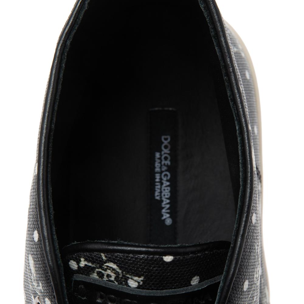 Men's Dolce & Gabbana White/Black Leather Skull Print High Top Sneakers Size 40