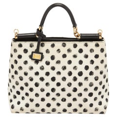 Dolce 
Gabbana White/Black Polka Canvas and Leather Sicily Tote