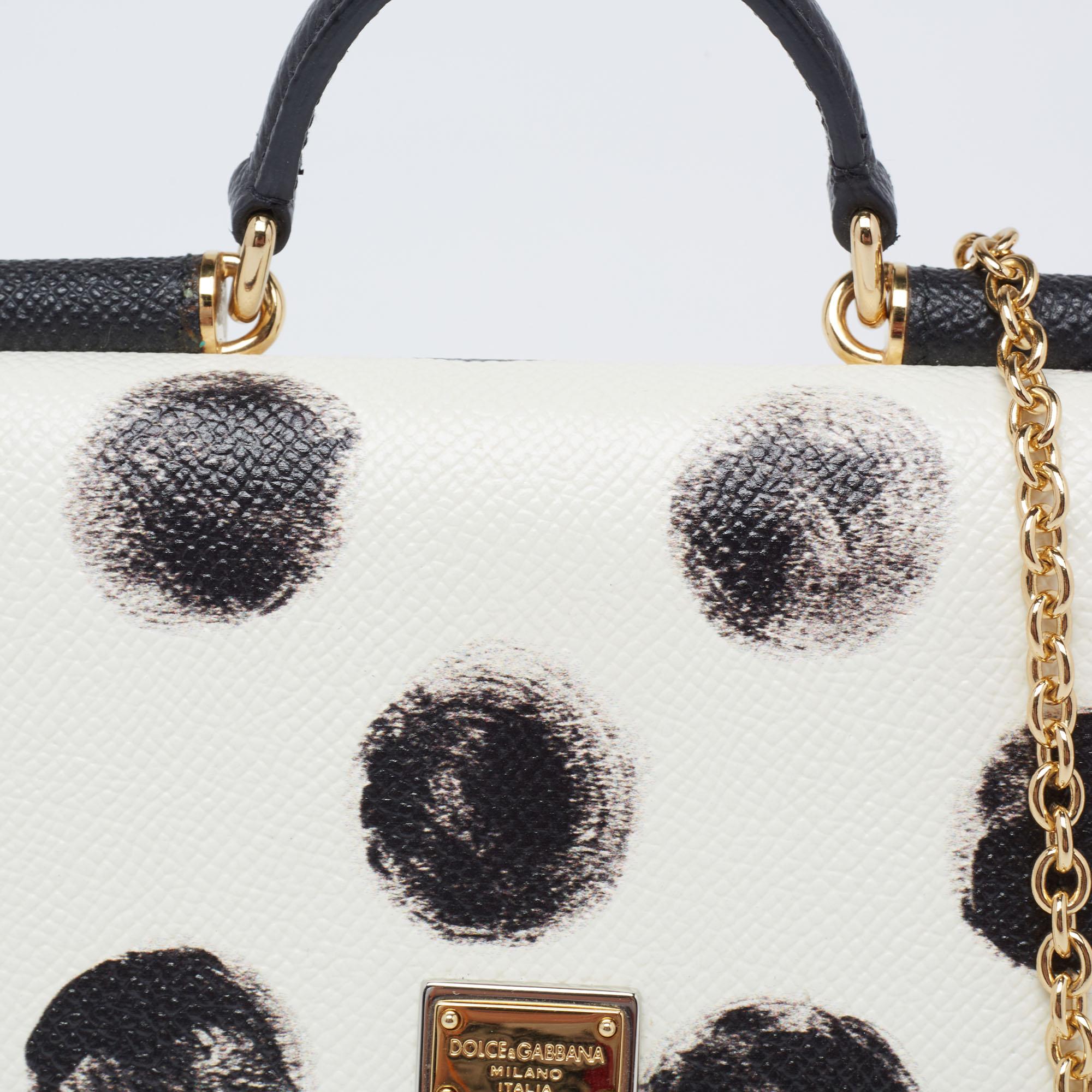 Dolce & Gabbana White/Black Polka Dot Leather Miss Sicily Von Wallet on Chain 5