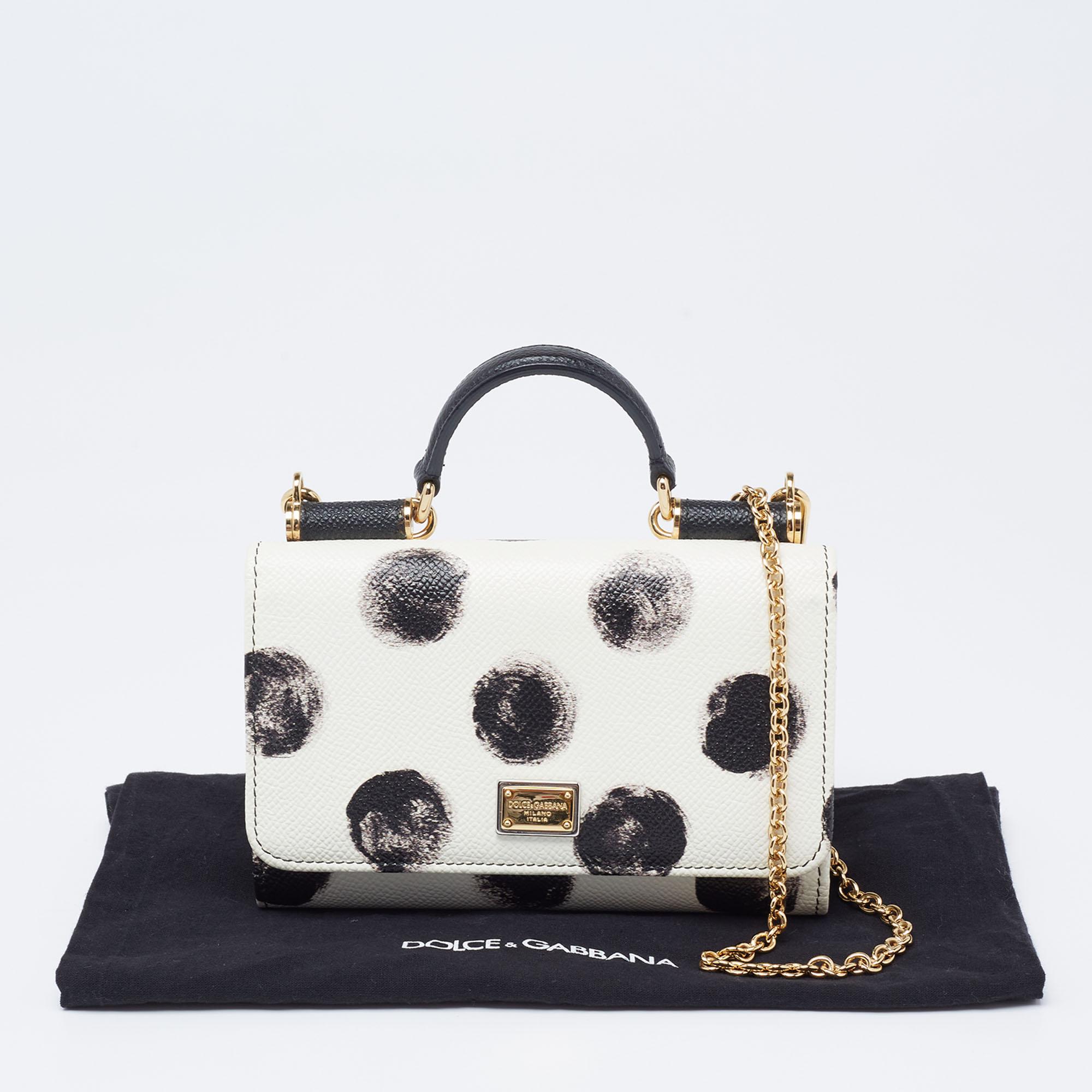 Dolce & Gabbana White/Black Polka Dot Leather Miss Sicily Von Wallet on Chain 7