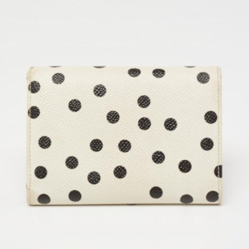 Beige Dolce & Gabbana Portafoglio compatto in pelle con stampa Dot Dot Bianco/Nero in vendita