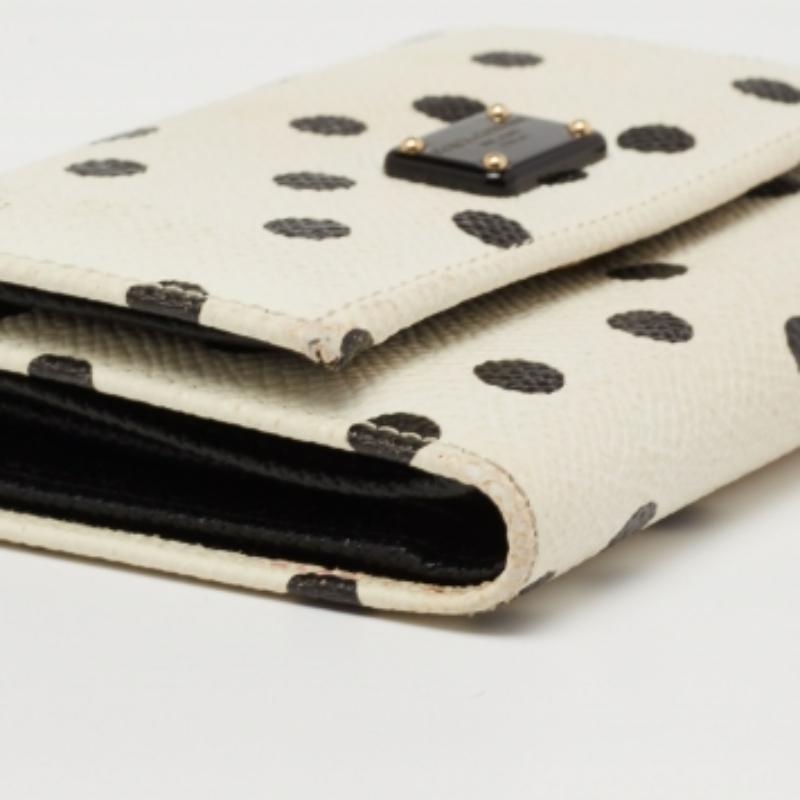 Donna Dolce & Gabbana Portafoglio compatto in pelle con stampa Dot Dot Bianco/Nero in vendita