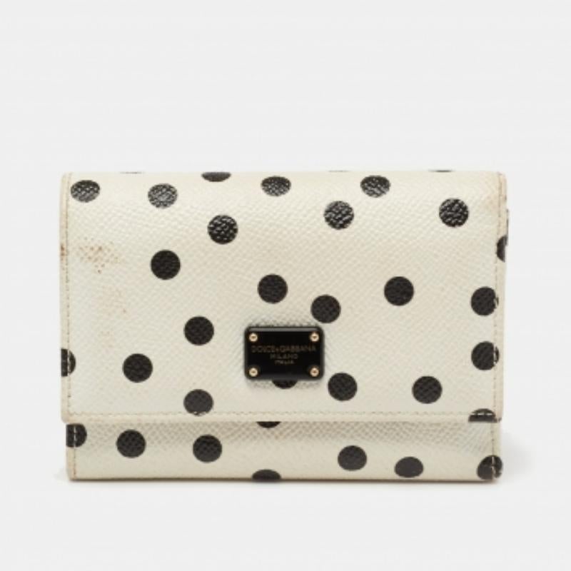 Dolce & Gabbana Portafoglio compatto in pelle con stampa Dot Dot Bianco/Nero