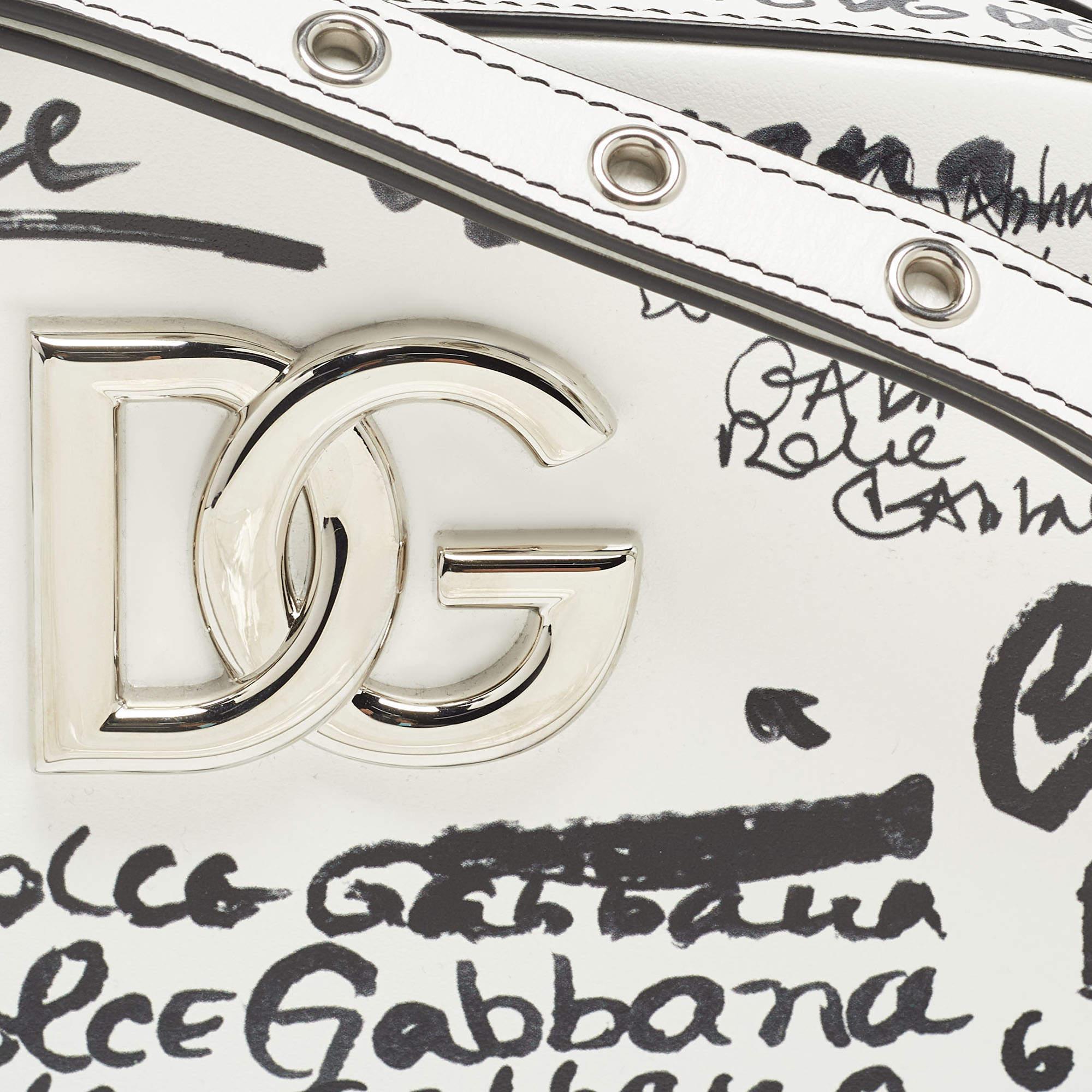 Women's Dolce & Gabbana White/Black Printed Leather Crossbody Bag For Sale