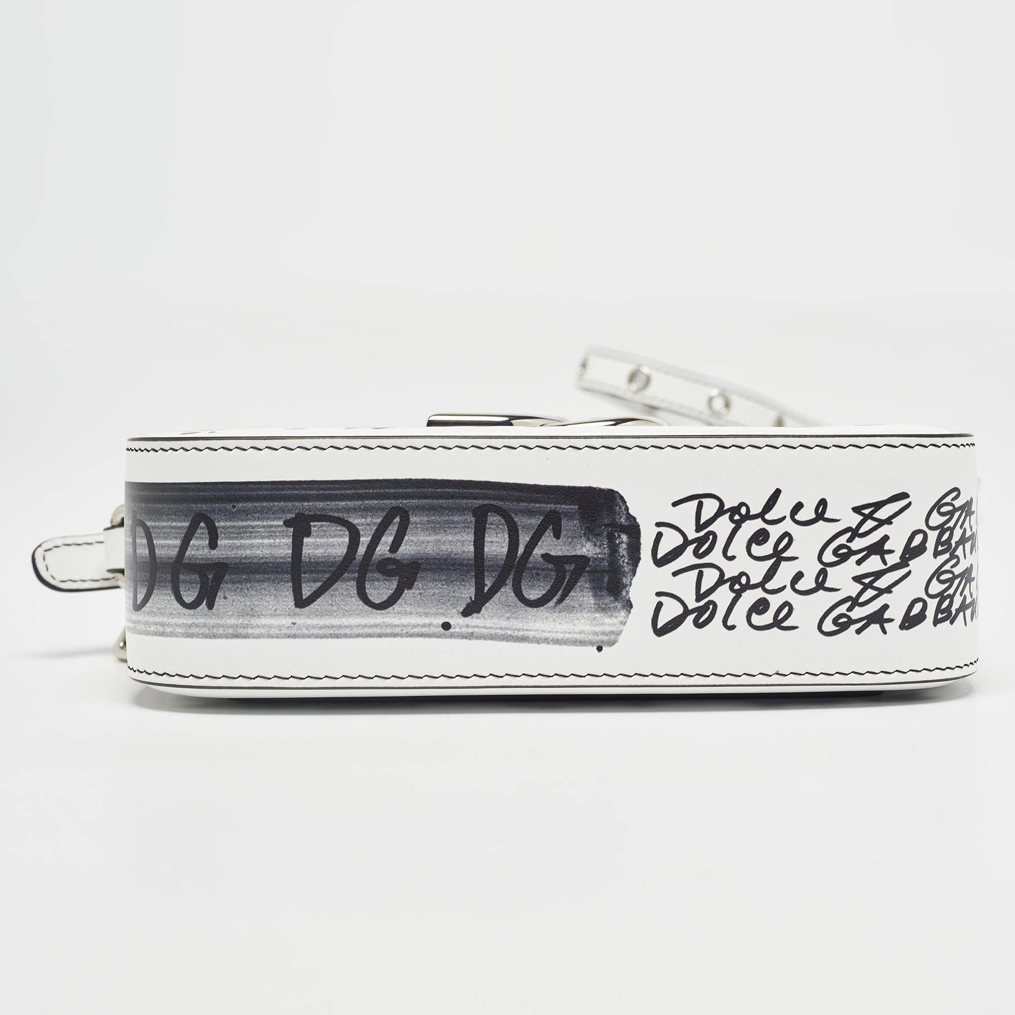 Dolce & Gabbana White/Black Printed Leather Crossbody Bag For Sale 1