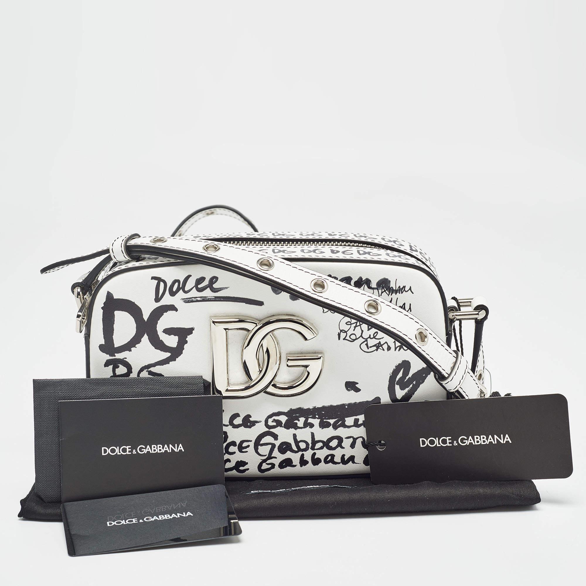 Dolce & Gabbana White/Black Printed Leather Crossbody Bag For Sale 3