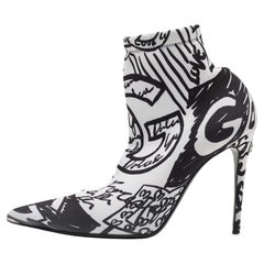 Dolce & Gabbana White/Black Printed Stretch Jersey Ankle Booties Size 37