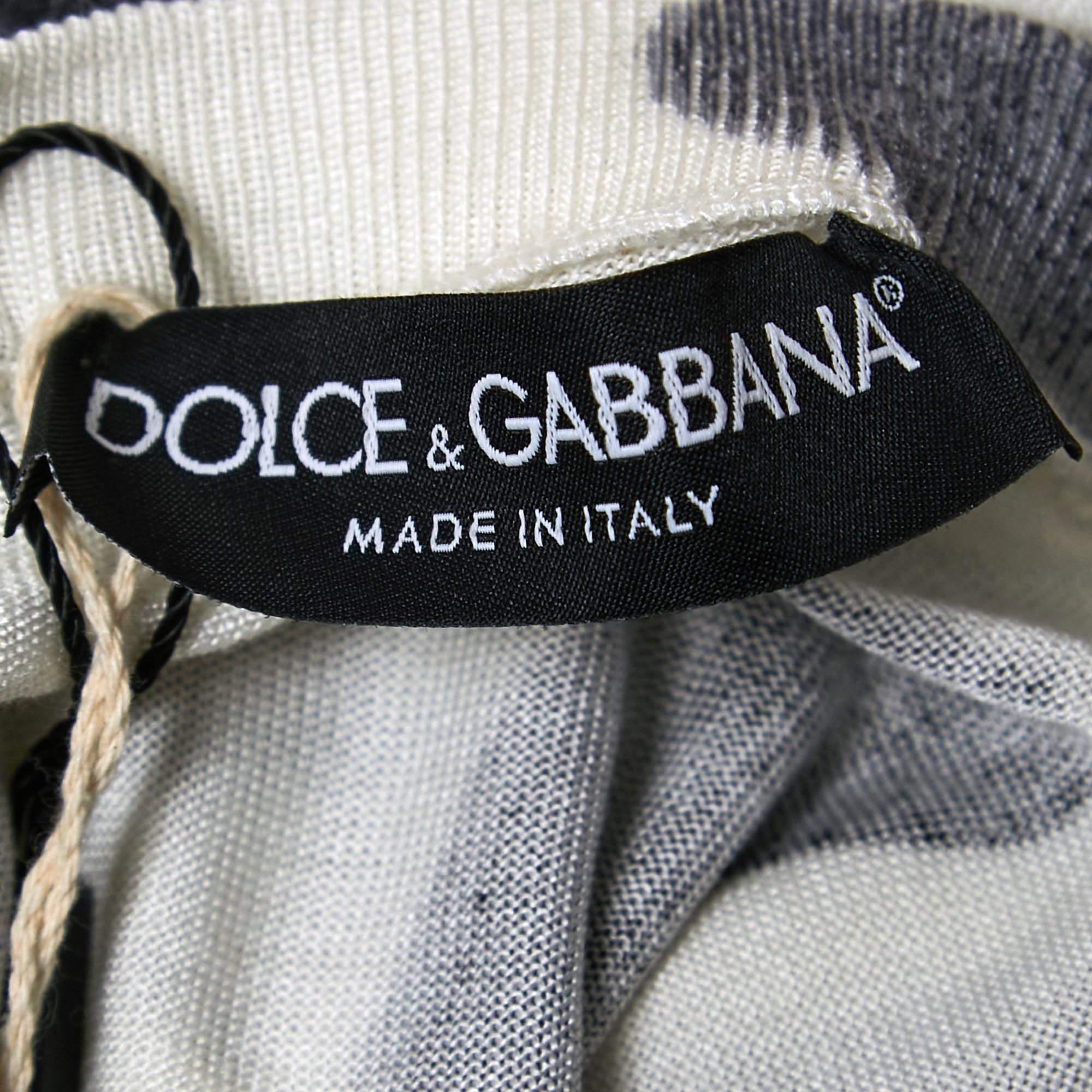 Dolce & Gabbana White/Black Silk Knit Sleeveless Top M In Excellent Condition In Dubai, Al Qouz 2