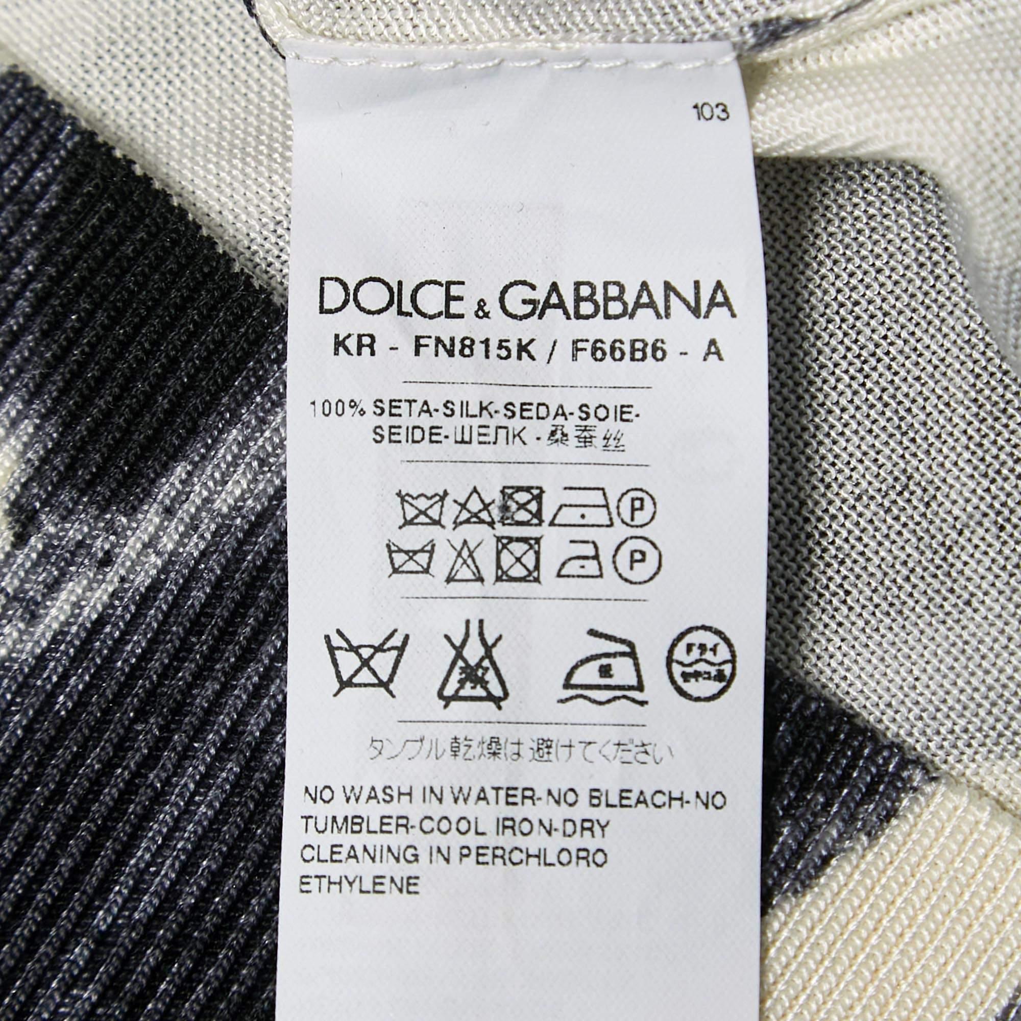 Women's Dolce & Gabbana White/Black Silk Knit Sleeveless Top M