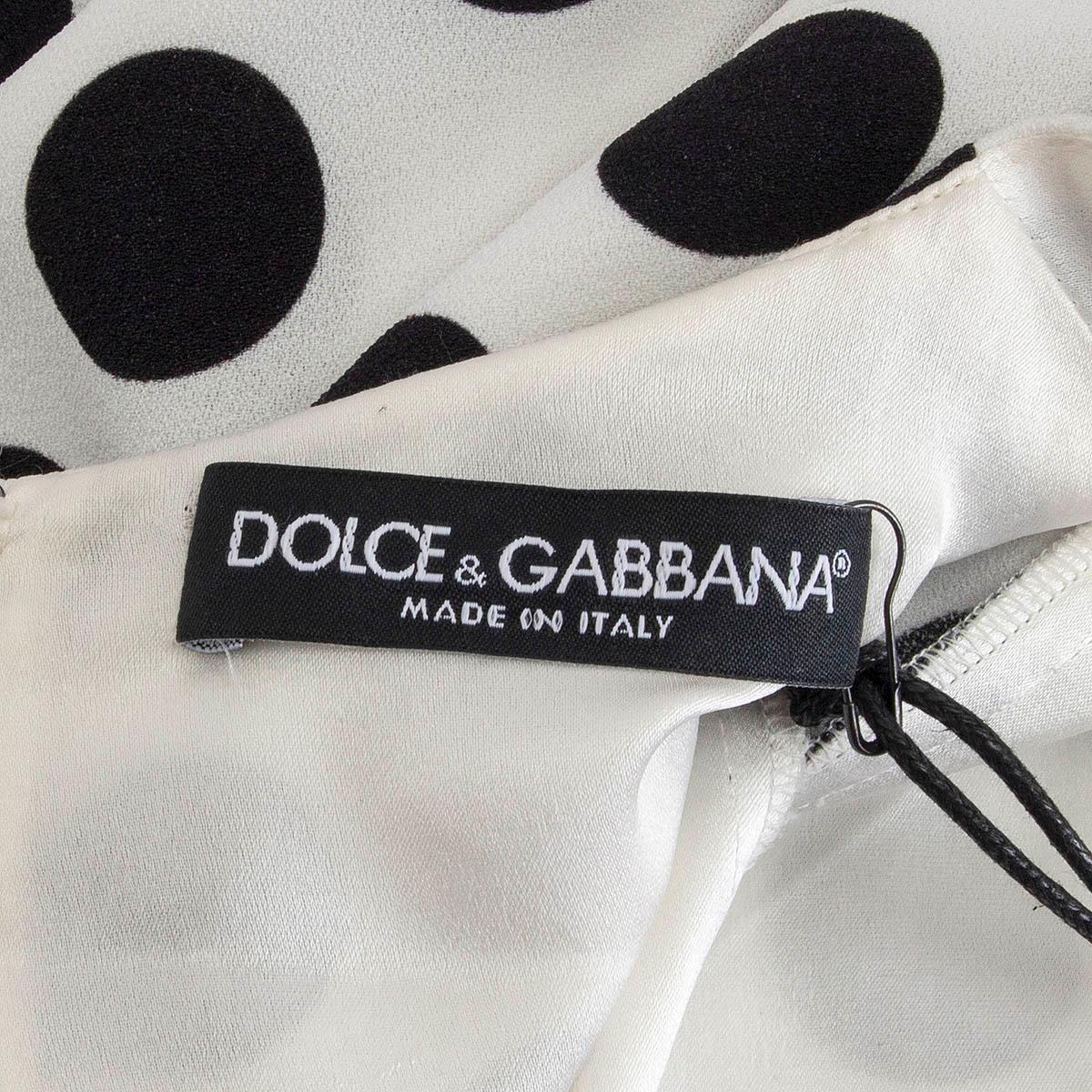 DOLCE & GABBANA white & black viscose 2015 POLKA DOT MIDI Dress 38 XS In Excellent Condition For Sale In Zürich, CH