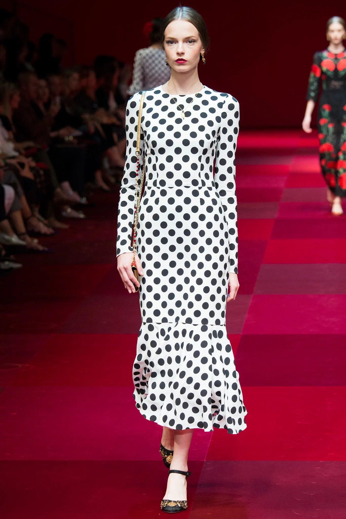 De las mujeres DOLCE & GABBANA viscosa blanca y negra 2015 POLKA DOT Vestido MIDI 38 XS en venta