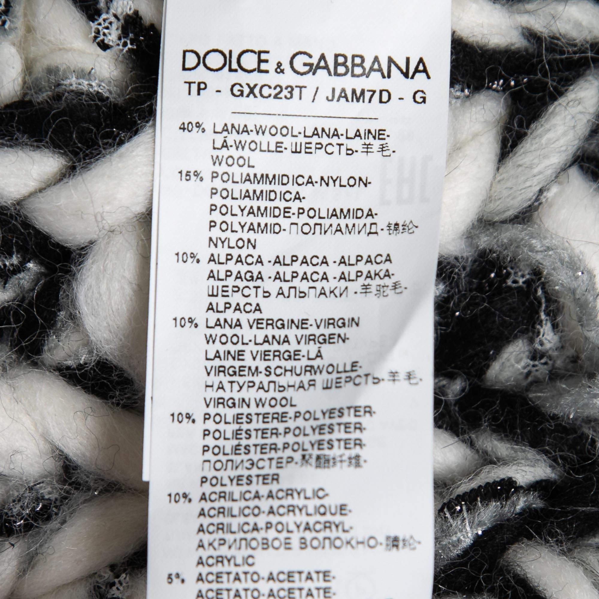 Dolce & Gabbana Weißer & schwarzer Wollstrickpullover aus Wolle M (Grau) im Angebot