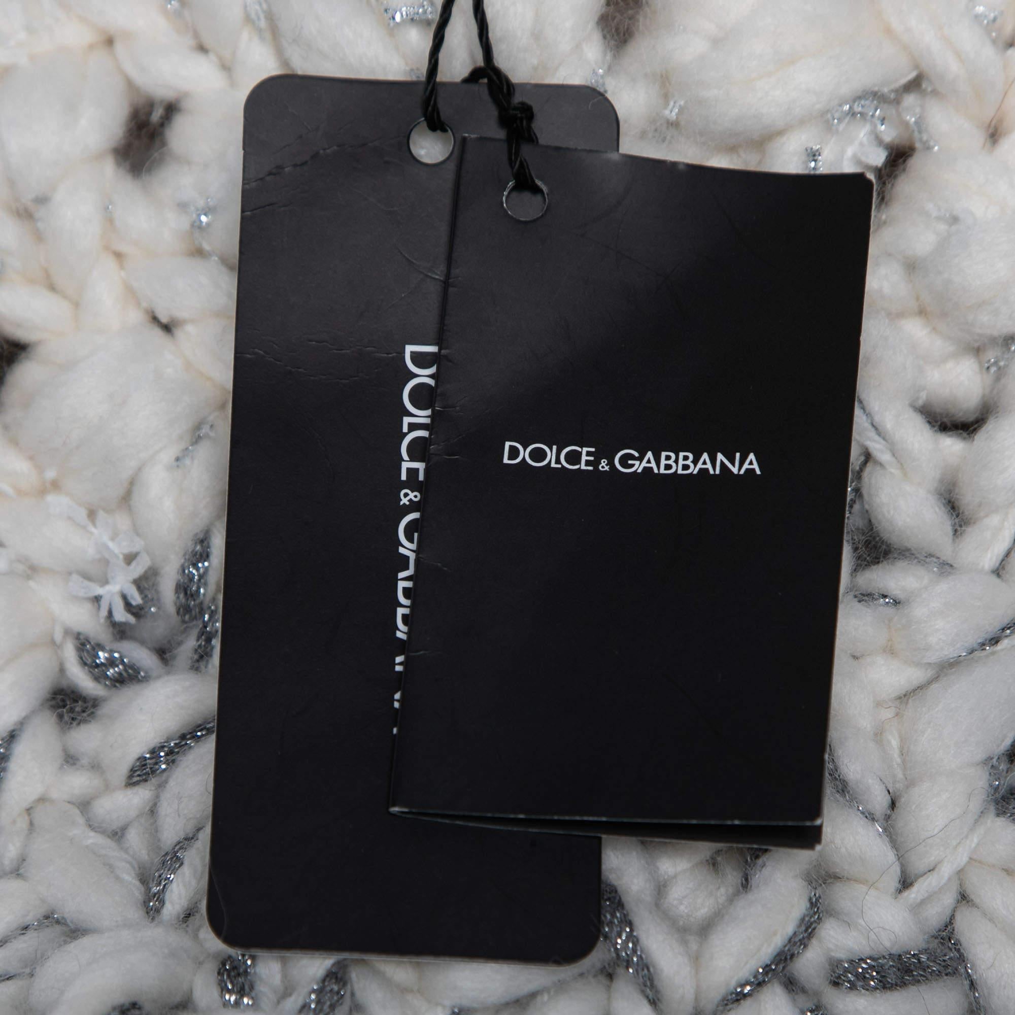 Women's Dolce & Gabbana White & Black Wool Knitted Sweater M For Sale