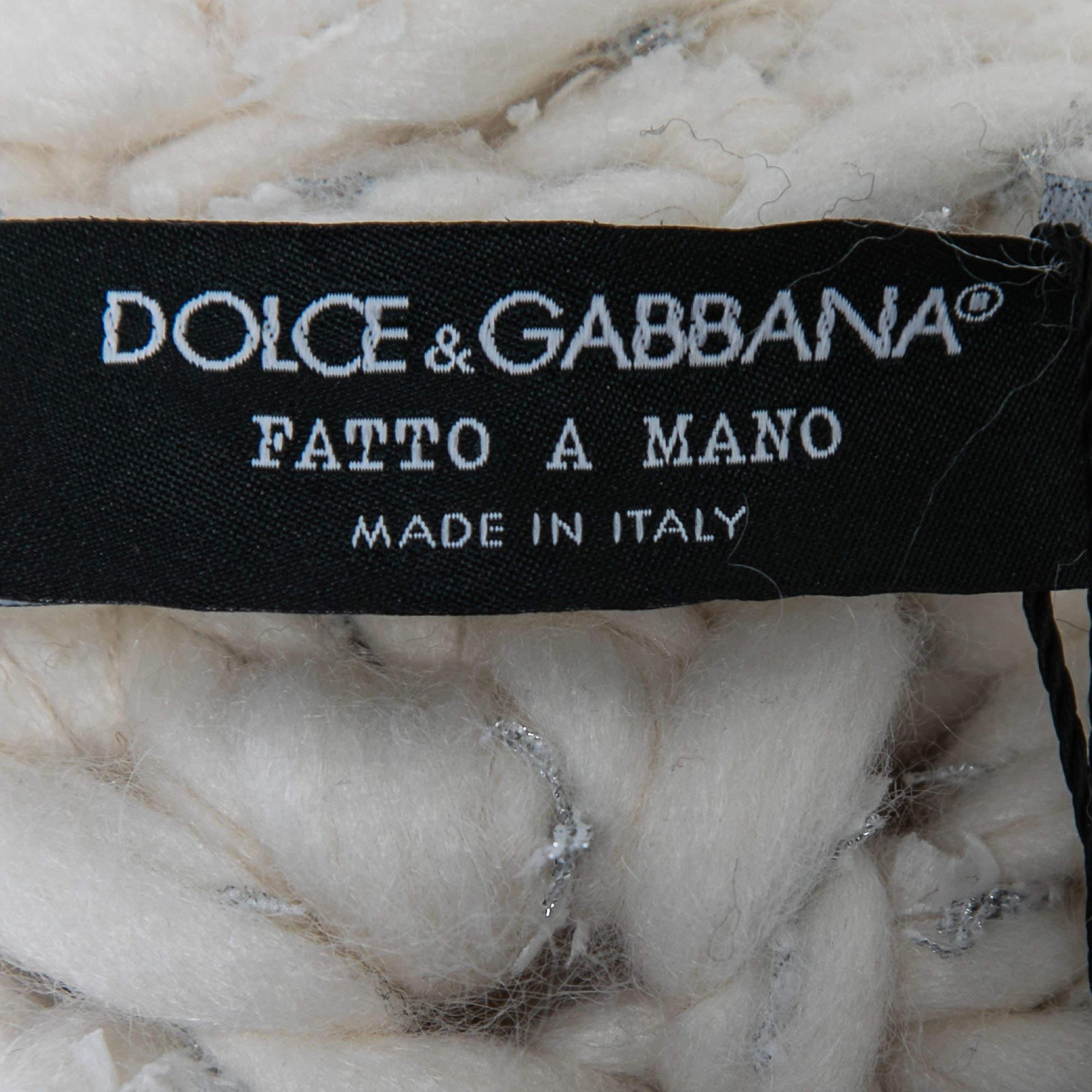 Dolce & Gabbana White & Black Wool Knitted Sweater M For Sale 1