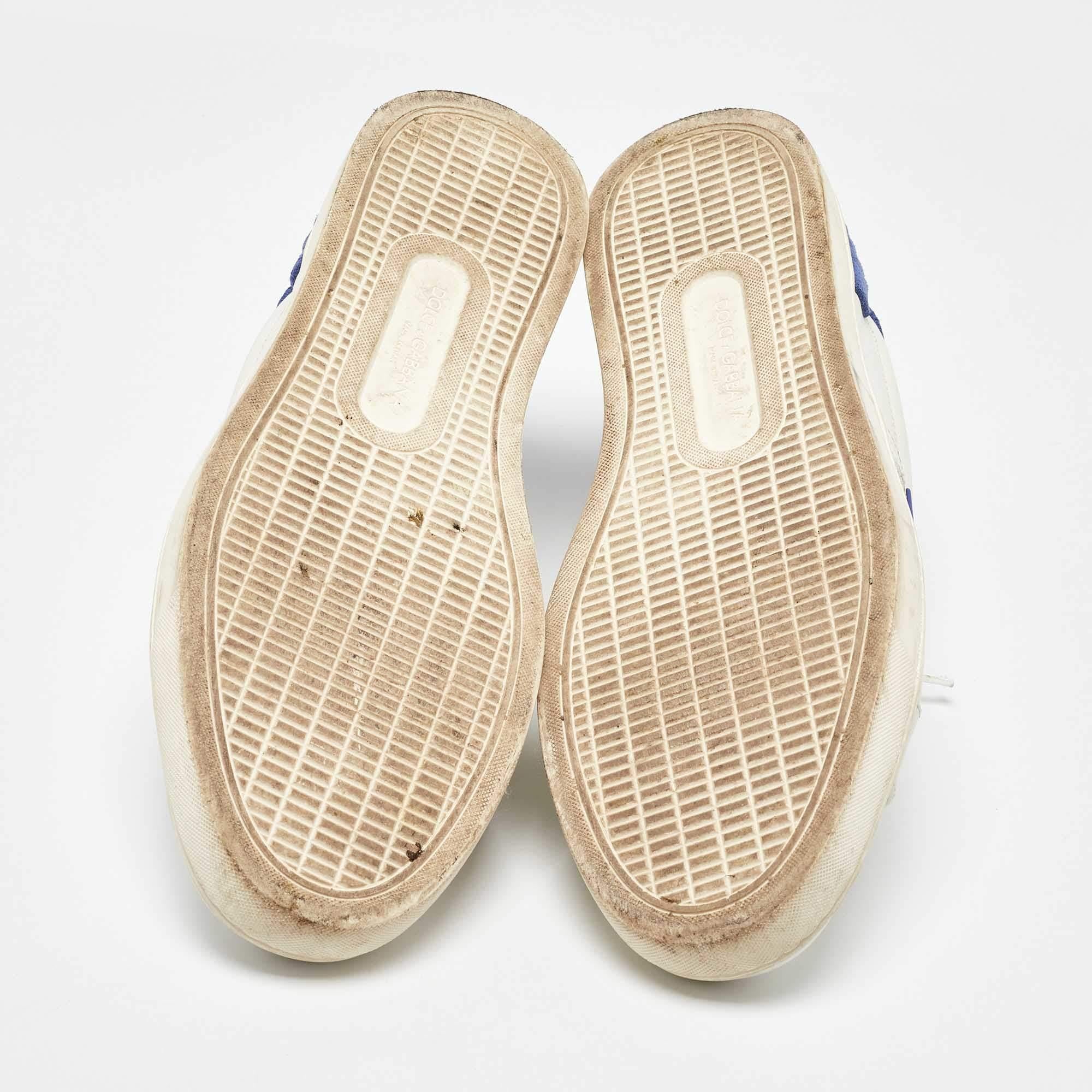 Dolce & Gabbana White/Blue Leather and Suede Portofino Low Top Sneakers Size 41 For Sale 1