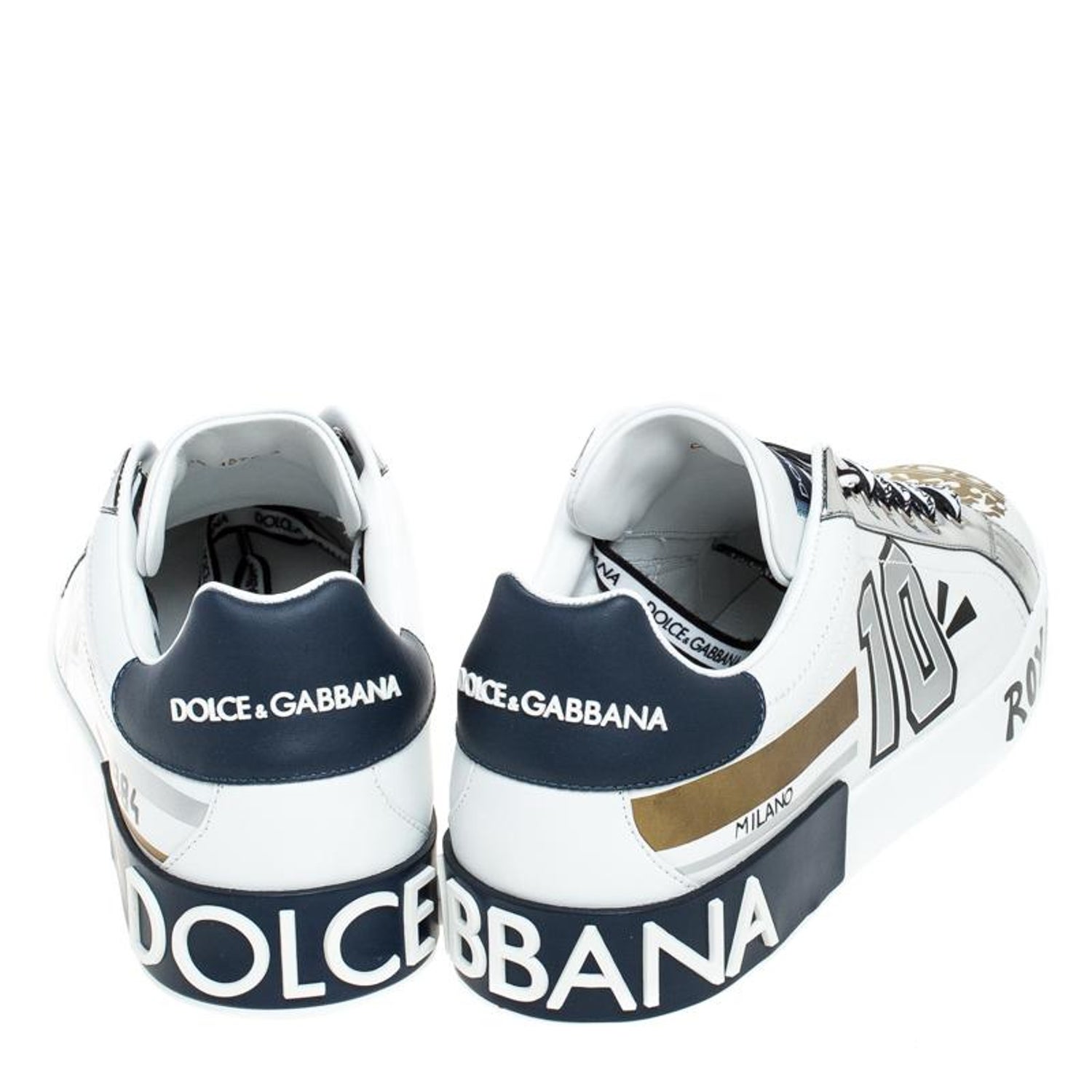 Dolce and Gabbana White/Blue Leather Portofino Royal 10 Trainers Size 40 at  1stDibs
