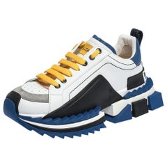 Dolce & Gabbana White/Blue Leather Super King Platform Sneakers Size 42
