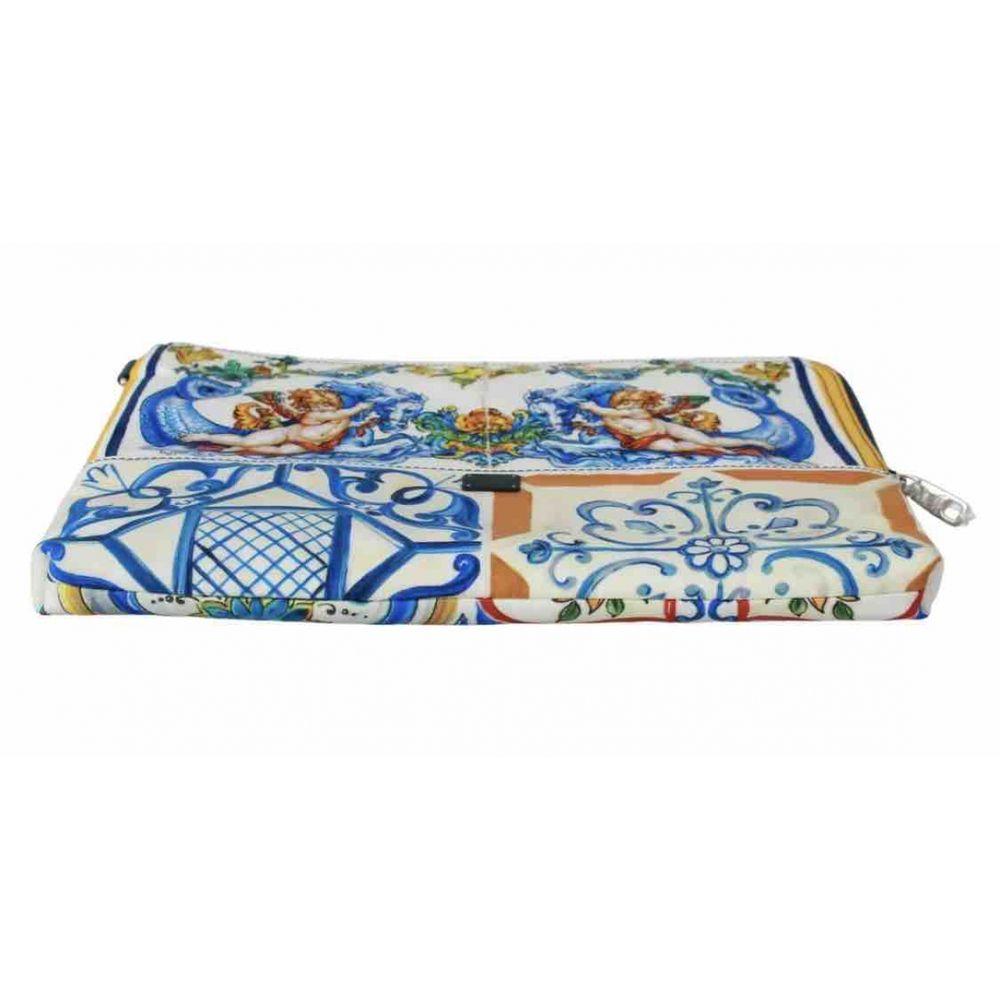 Dolce & Gabbana White Blue Majolica Angel Print Men's Bag Toiletry Case Cover In New Condition In WELWYN, GB