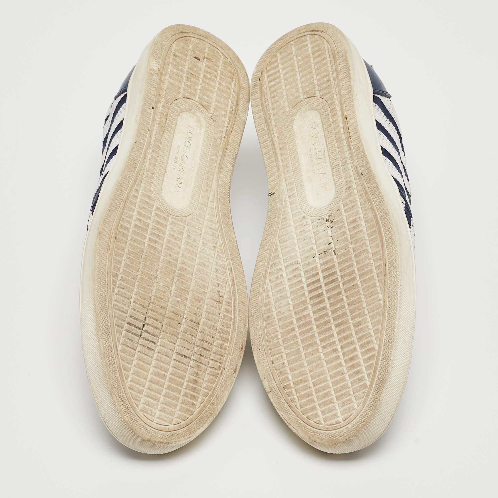 Dolce & Gabbana White/Blue Mesh and Leather Studded Slip On Sneakers Size 36 For Sale 1