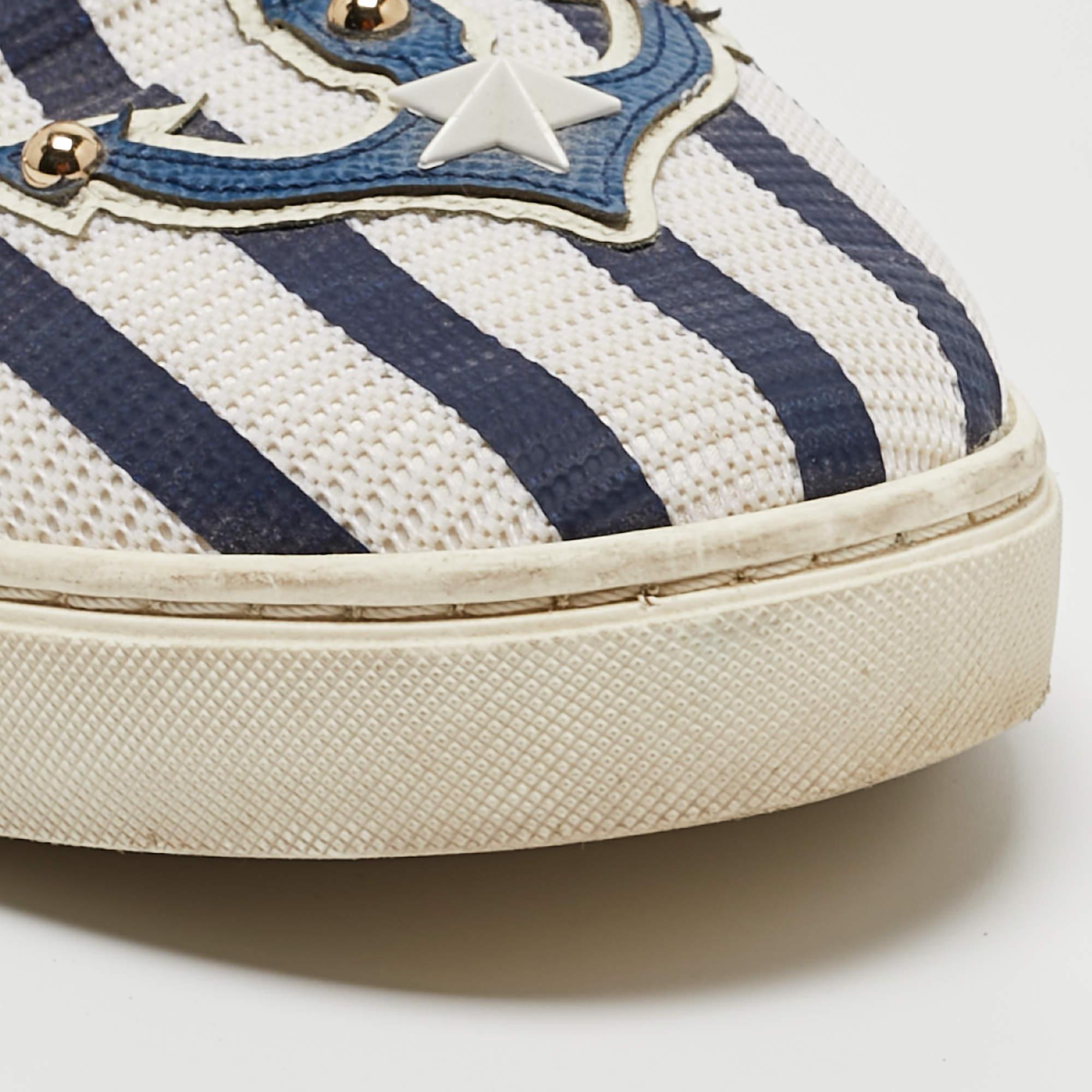 Dolce & Gabbana White/Blue Mesh and Leather Studded Slip On Sneakers Size 36 For Sale 2