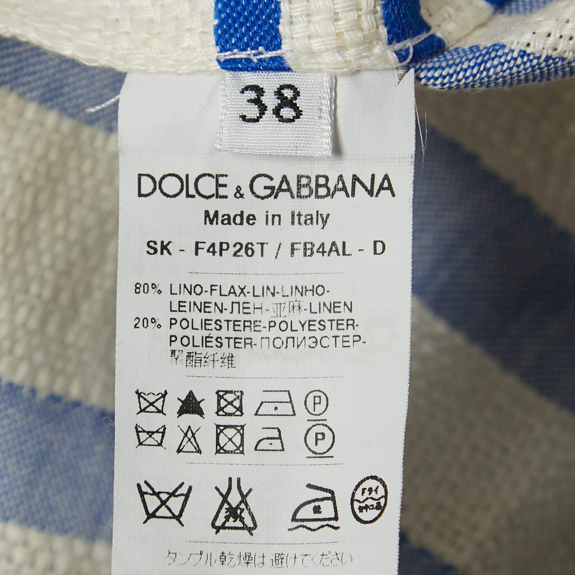 Dolce & Gabbana White/Blue Striped Linen Blend Mini Skirt XS In Good Condition In Dubai, Al Qouz 2