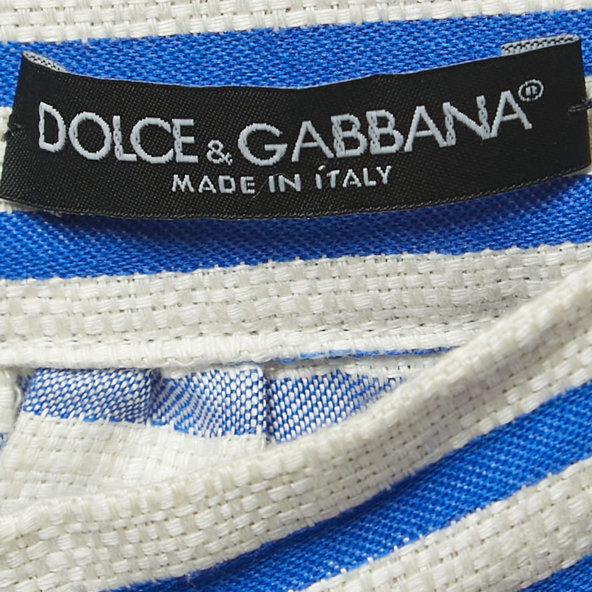Women's Dolce & Gabbana White/Blue Striped Linen Blend Mini Skirt XS