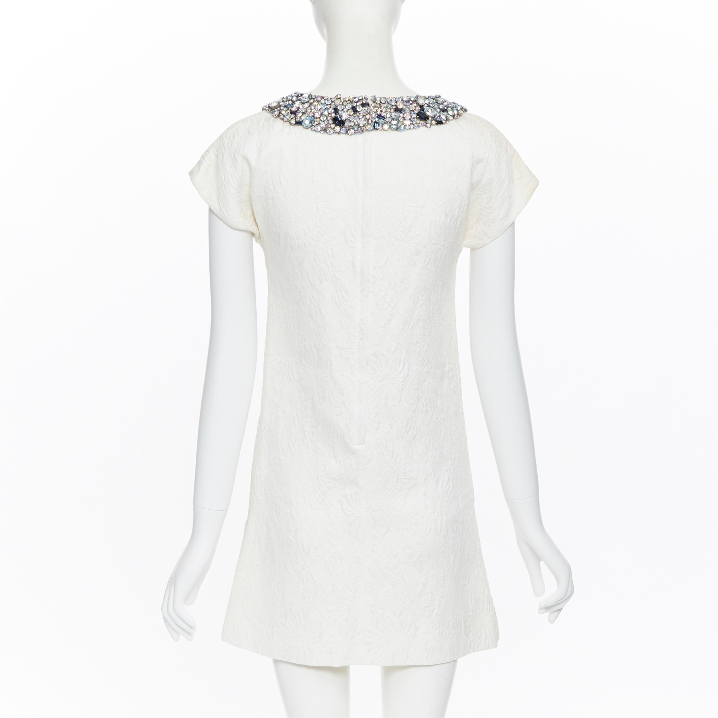 Gray DOLCE GABBANA white brocade blue silver jewel embellished collar dress IT36 XS