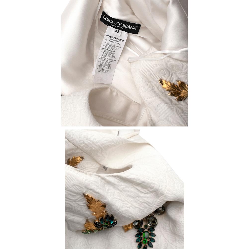 Dolce & Gabbana White Brocade Floral Crystal Embellished Dress - Size US 6 For Sale 5