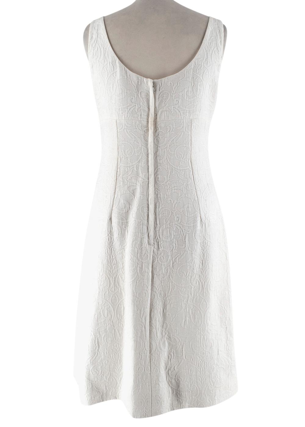 Gray Dolce & Gabbana White Brocade Floral Crystal Embellished Dress - Size US 6 For Sale