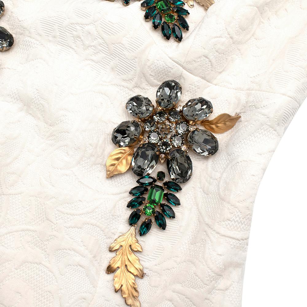 Dolce & Gabbana White Brocade Floral Crystal Embellished Dress - Size US 6 For Sale 3