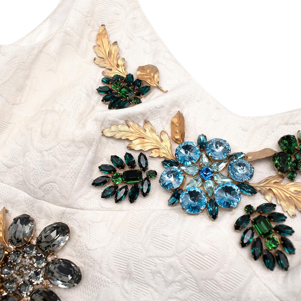 Dolce & Gabbana White Brocade Floral Crystal Embellished Dress - Size US 6 For Sale 4