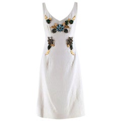 Dolce & Gabbana White Brocade Floral Crystal Embellished Dress - Size US 6