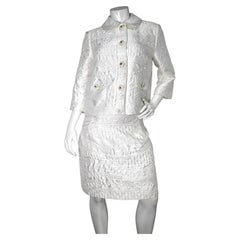 Dolce & Gabbana White Brocade Peter Pan Collar Jacket