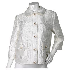 Dolce & Gabbana White Brocade Peter Pan Collar Jacket