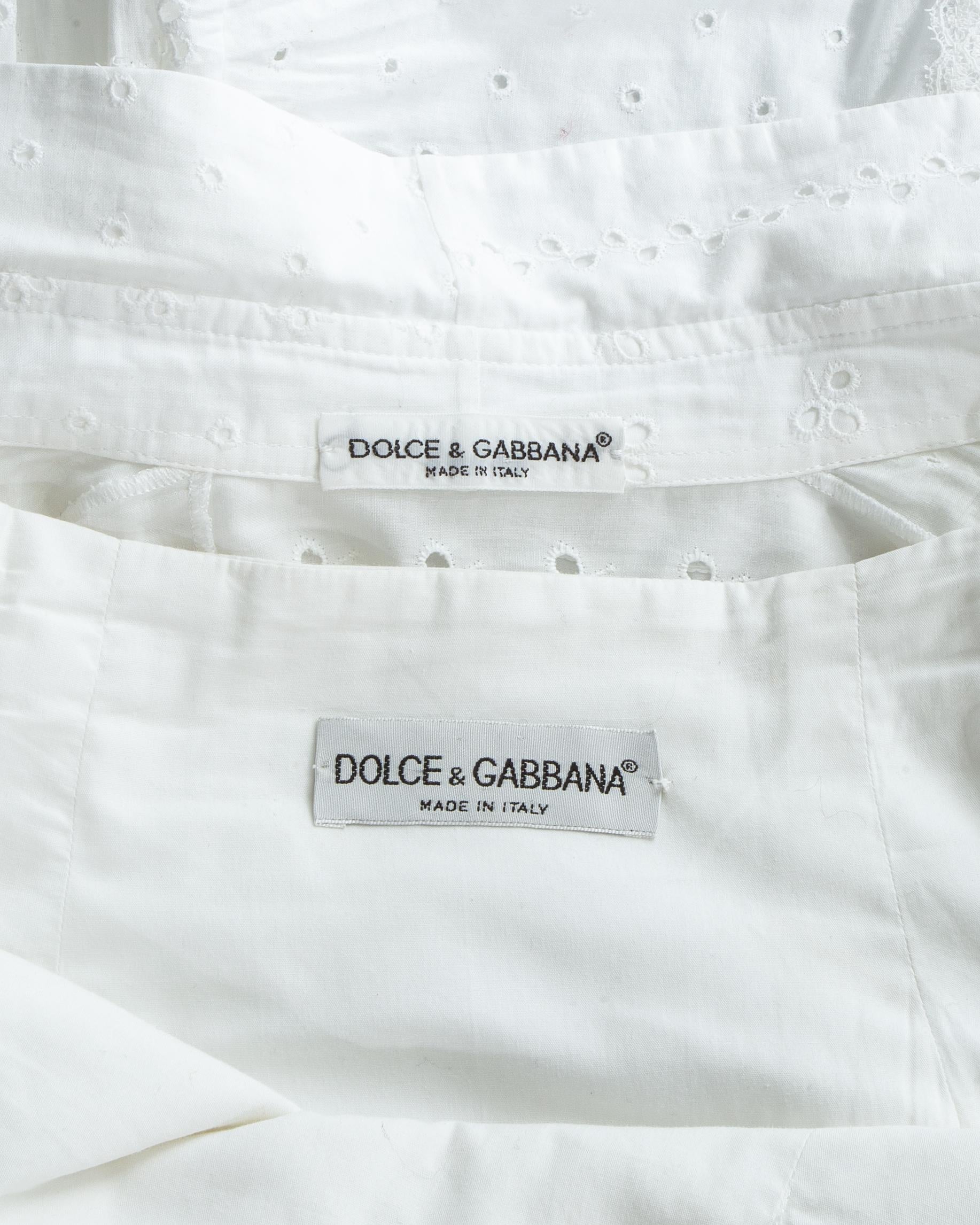 Dolce & Gabbana white broderie anglaise and lace skirt and blouse, ss 1993 For Sale 3