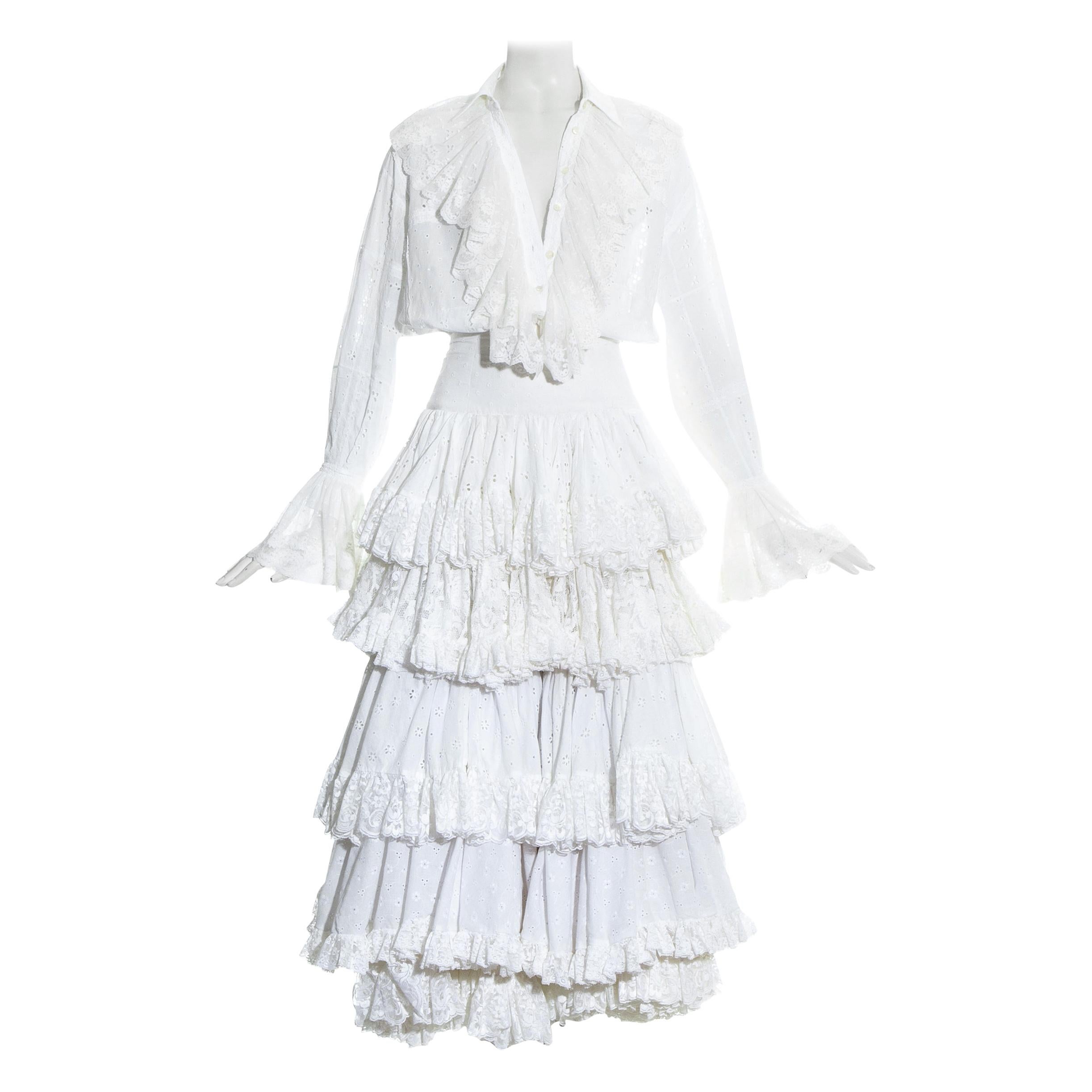 Dolce & Gabbana white broderie anglaise and lace skirt and blouse, ss 1993 For Sale