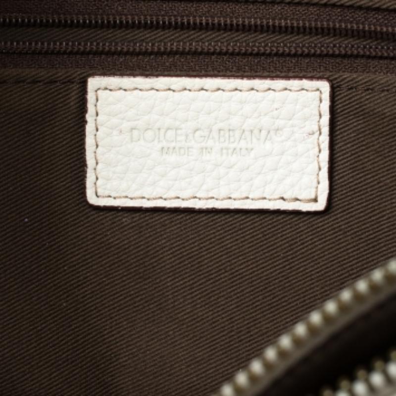 Dolce & Gabbana White/Brown Animal Print Fabric and Leather Satchel For Sale 2