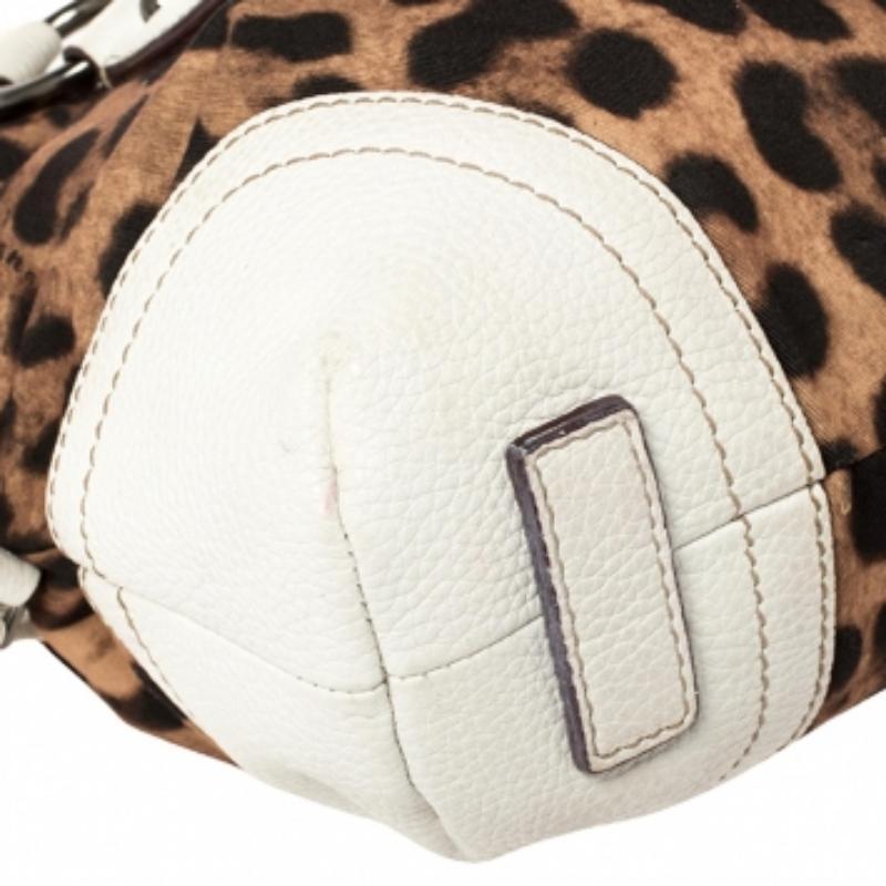 Dolce & Gabbana White/Brown Animal Print Fabric and Leather Satchel For Sale 3