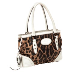 Cartera Dolce & Gabbana de tela y piel con estampado animal blanco/marrón