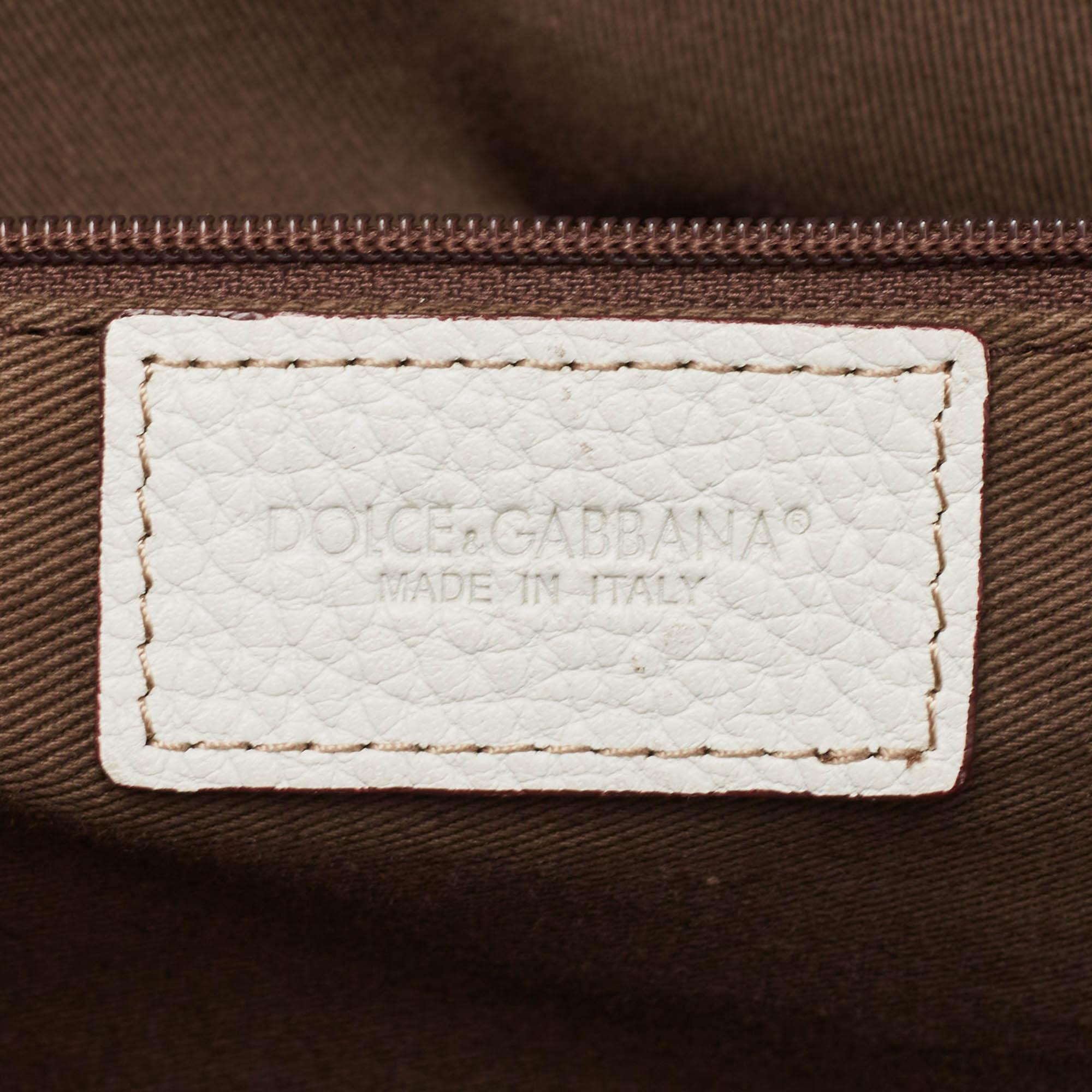 Dolce & Gabbana White/Brown Leopard Print Canvas and Leather Logo Satchel For Sale 7