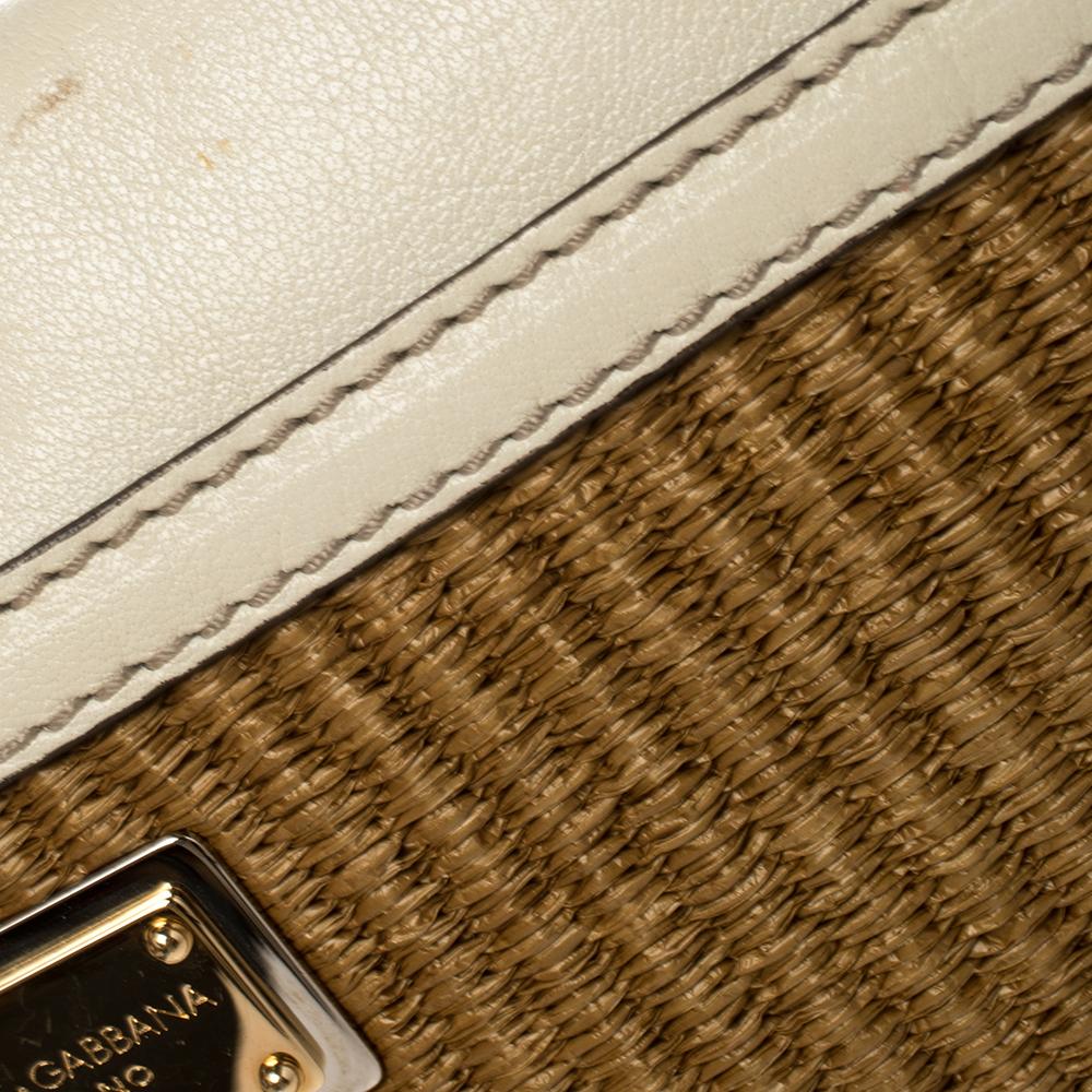 Dolce & Gabbana White/Brown Raffia and Leather Chain Shoulder Bag 2