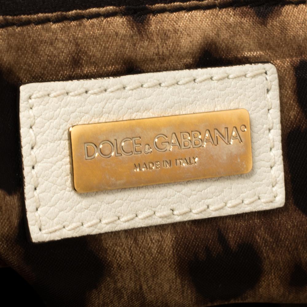 Dolce & Gabbana White/Brown Raffia and Leather Chain Shoulder Bag 3