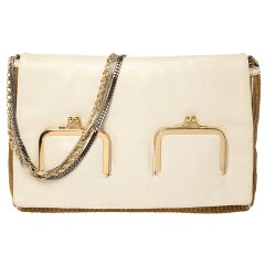 Dolce & Gabbana White/Brown Raffia and Leather Chain Shoulder Bag
