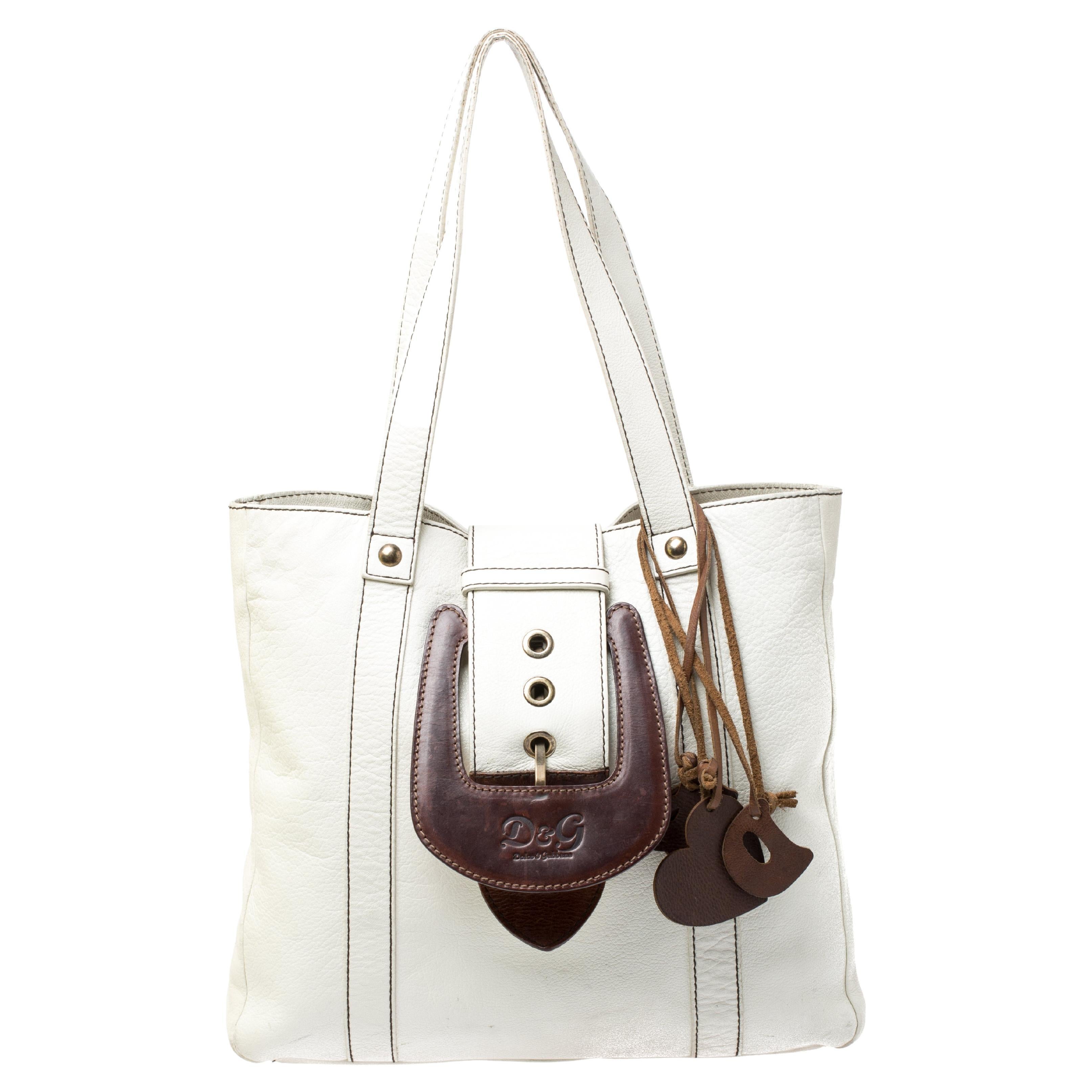 Dolce & Gabbana White/Buckle Leather Buckle Tote