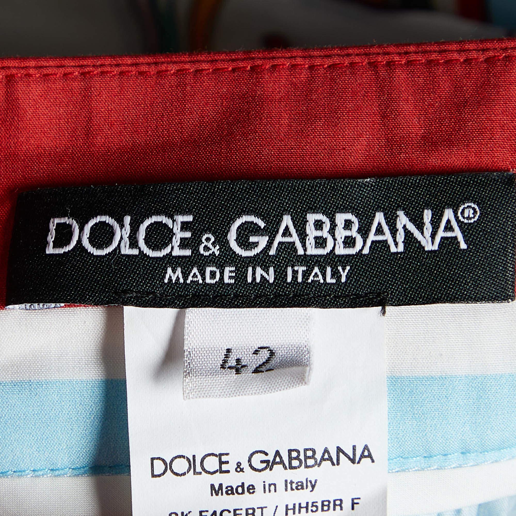 Dolce & Gabbana White Calendar Print Cotton Gathered Maxi Skirt M In Excellent Condition In Dubai, Al Qouz 2
