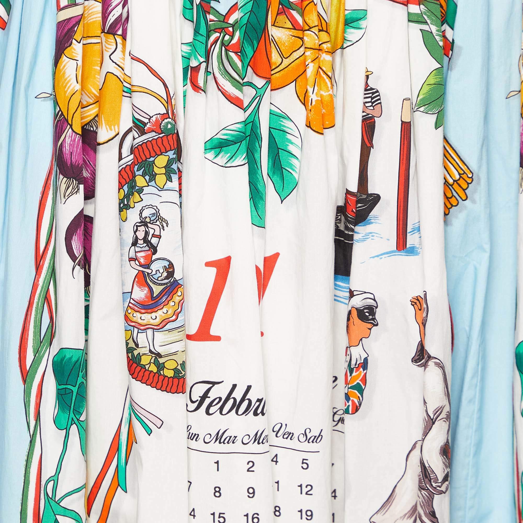 Dolce & Gabbana White Calendar Print Cotton Gathered Maxi Skirt M 1
