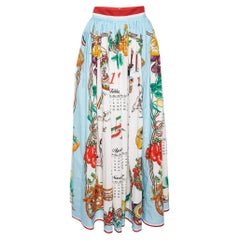 Dolce & Gabbana White Calendar Print Cotton Gathered Maxi Skirt M
